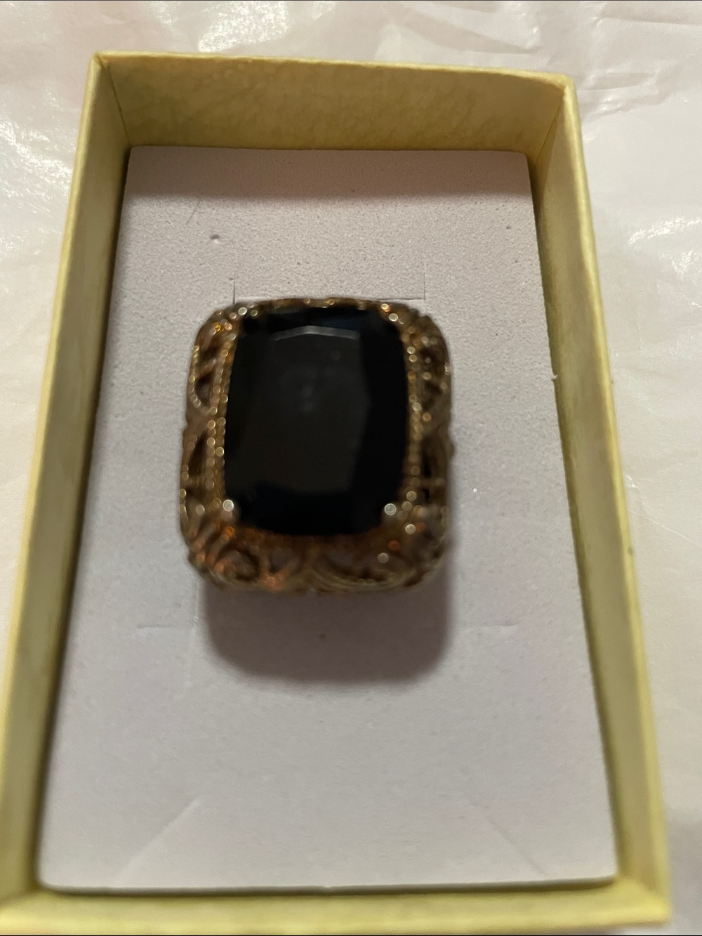 Vintage-Style Black Stone Gold Filigree Statement Ring